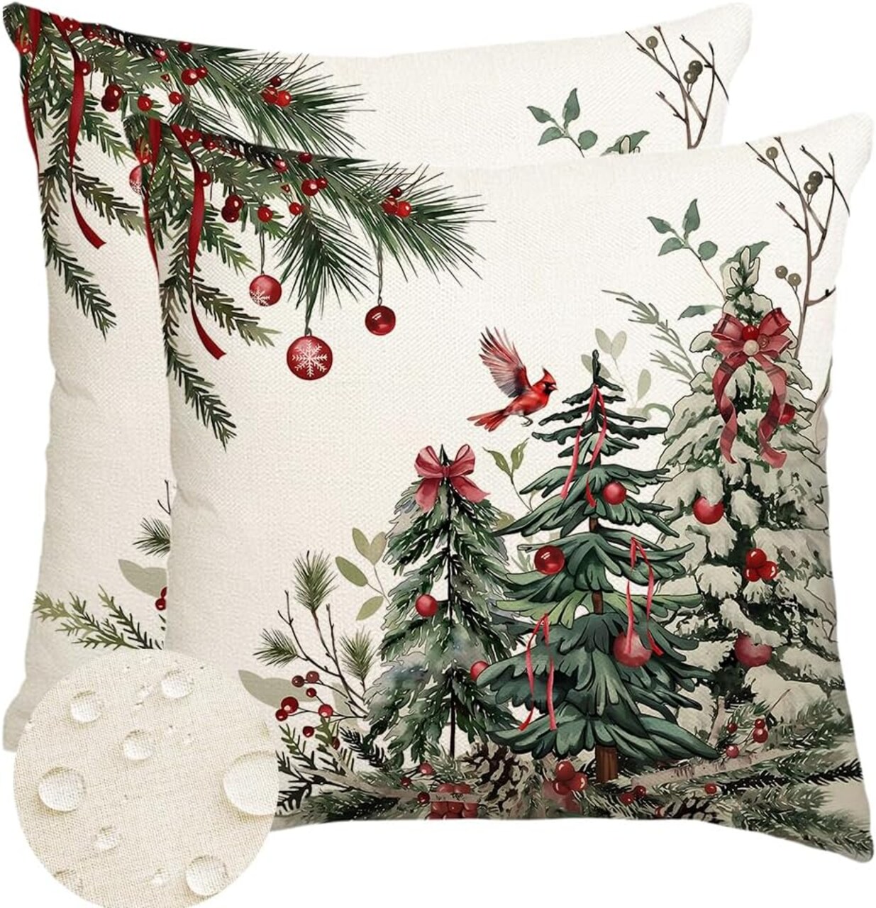 Christmas Pillow Covers 18x18 Inch,Outdoor Christmas Tree Decorative Throw Pillows Waterproof Set of 2,Winter Pillow Cases,Christmas Decorations for Couch Home Holiday Xmas Green Pine(7-18)